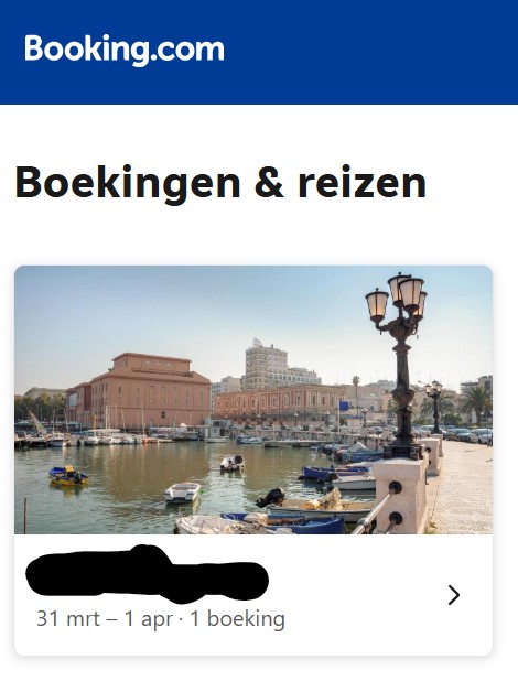 Boekingsbevestiging van overnachting BOOKING.com